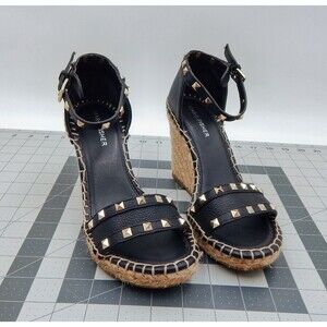 Marc Fisher Womens Kegan Black Ankle Strap Espadrille Wedge Sandals Size 7.5 M